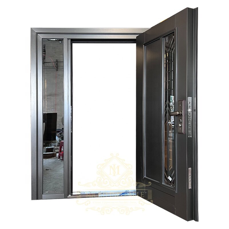 Porta da frente com vidro colorido cinza, alto nível de segurança, novo design, estilo europeu, entrada, preço de fábrica, venda quente