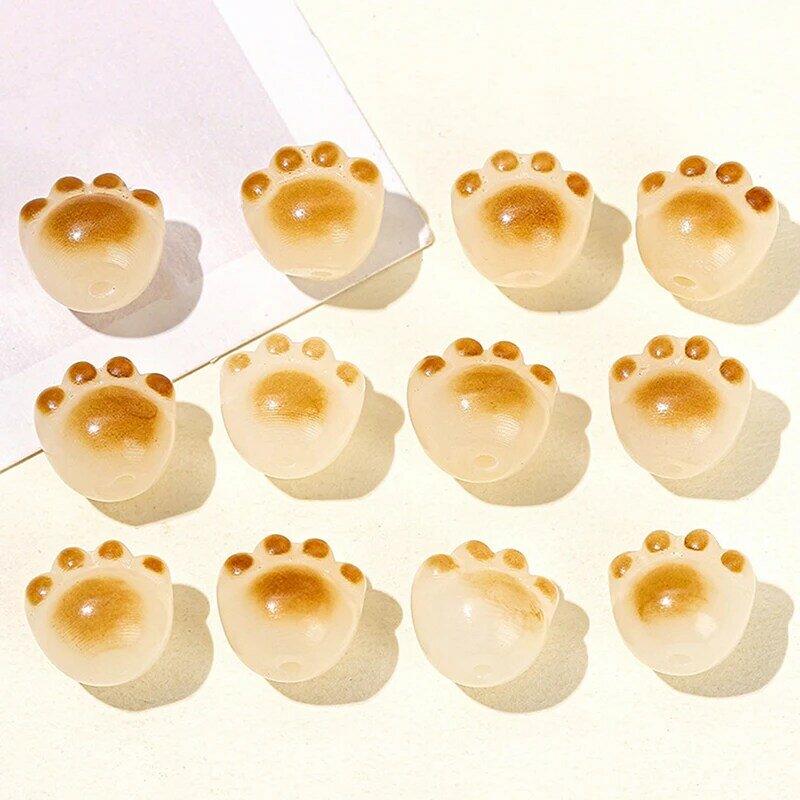 Natural Stone White Jade Bodhi Cat Claws Carved Bead Cute Spacer Bead For Jewelry Making Diy Necklace Accessory Charcoal Burned