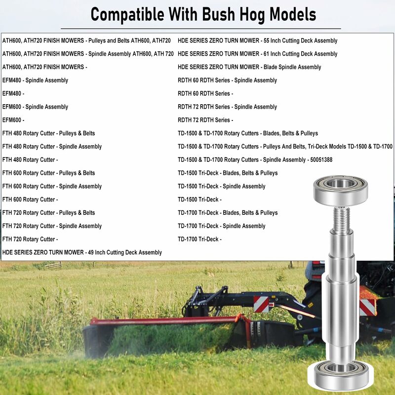 Spindle Shaft & Bearings Kit for Bush Hog 50051388/99685 Spindle for Bush Hog RDTH, FTH, ATH, EFM, ES, TD-1500, TD-1700 Models