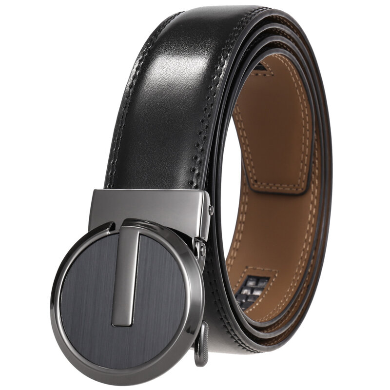 Cinturón de cuero de vaca con hebilla automática para hombre, cinturón de diseñador de cuero dividido, de lujo, a la moda, 3,5 cm, LY136-0004-1