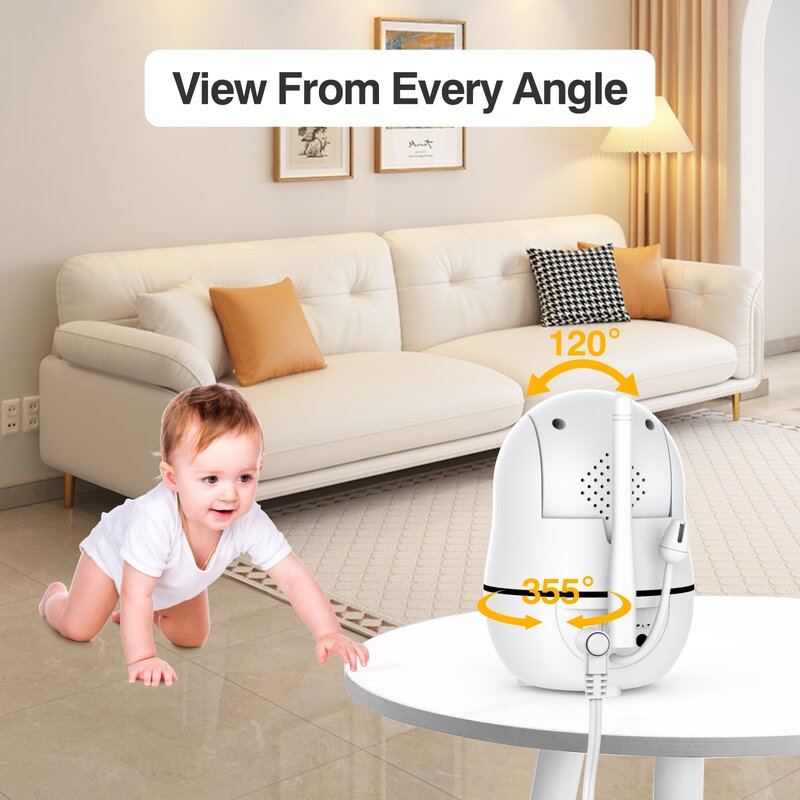 Babystar-Wireless Video Baby Monitor, Nanny Câmera de Segurança, Visão Noturna, Temperatura, Sono, Remoto, 2-Way Audio, 5.0"