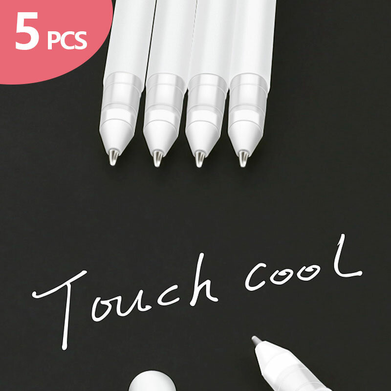 5 buah spidol Manga putih Set 0.8mm tinta permanen buku tempel ban pena tahan air perlengkapan sekolah alat tulis seni pena kuas