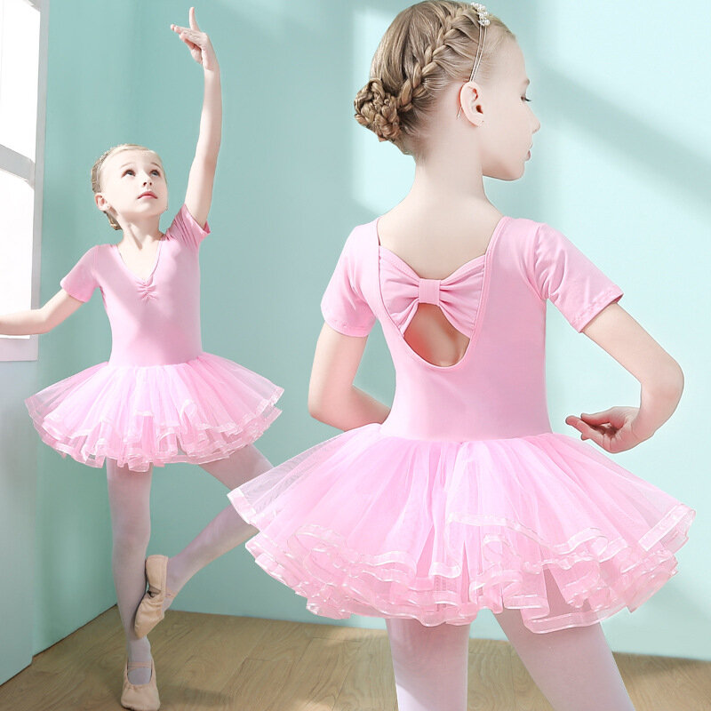 الفتيات الباليه فستان الأطفال التدريب تنورة الاطفال زي يوتار للجمباز توتو الكلاسيكية الرقص ملابس قصيرة الأكمام