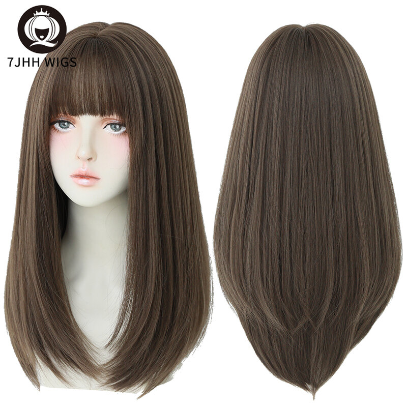 7JHH WIGS Long Straight Hair With Bangs Synthetic Wigs For Girls Latest Fashion Hairstyles Black Crochet Hair Ginger wig