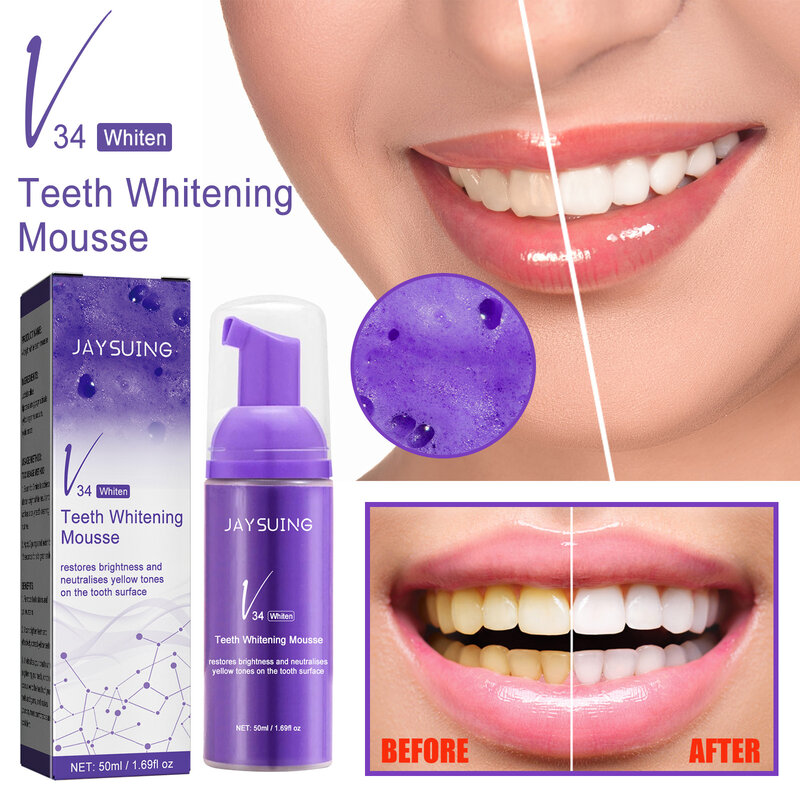 Jaysuking-pasta de dientes V34, blanqueadora, correctora de dientes amarillos, eliminación de manchas, limpieza Oral, Mousse de dientes blancos
