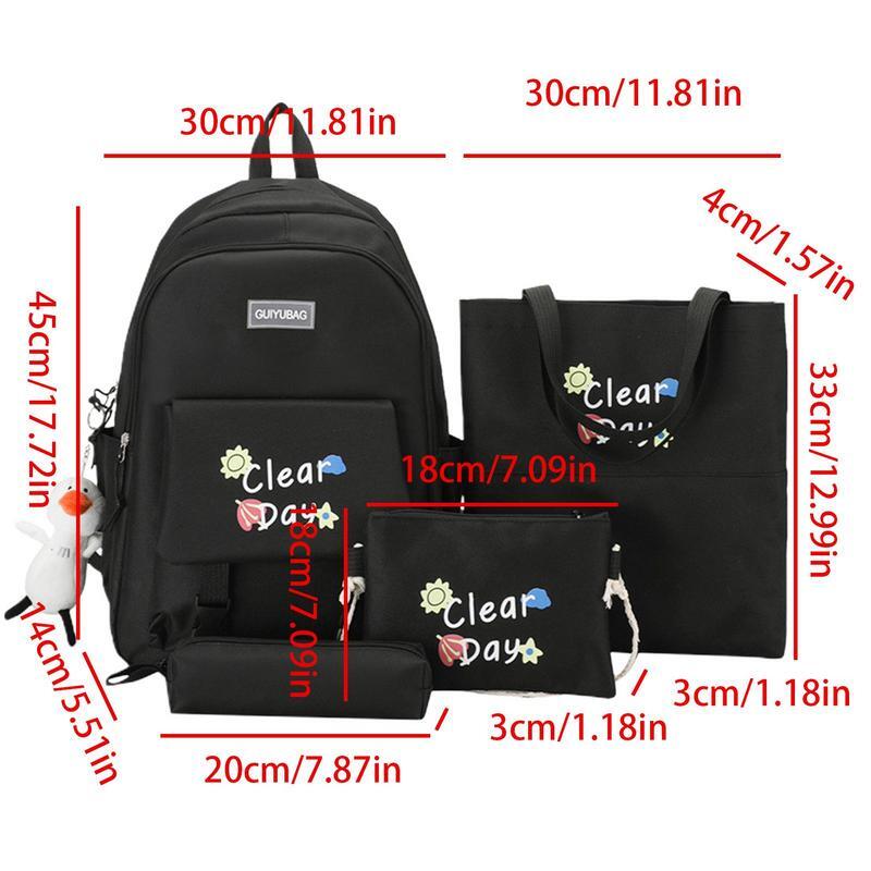 حقائب مدرسية بجيوب جانبية ، مجموعة من 4 ، حقيبة كتف ، حقيبة أقلام رصاص للطلاب والمراهقين والكتب والمياه