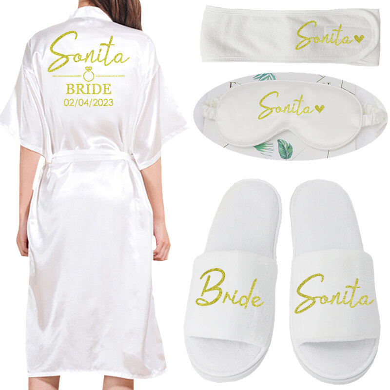 Customized Logo Bride Robe Wedding Bridesmaid Gift for Bridal Party Emulation Silk Soft Dress Home Bathrobe For Birthday Kimono