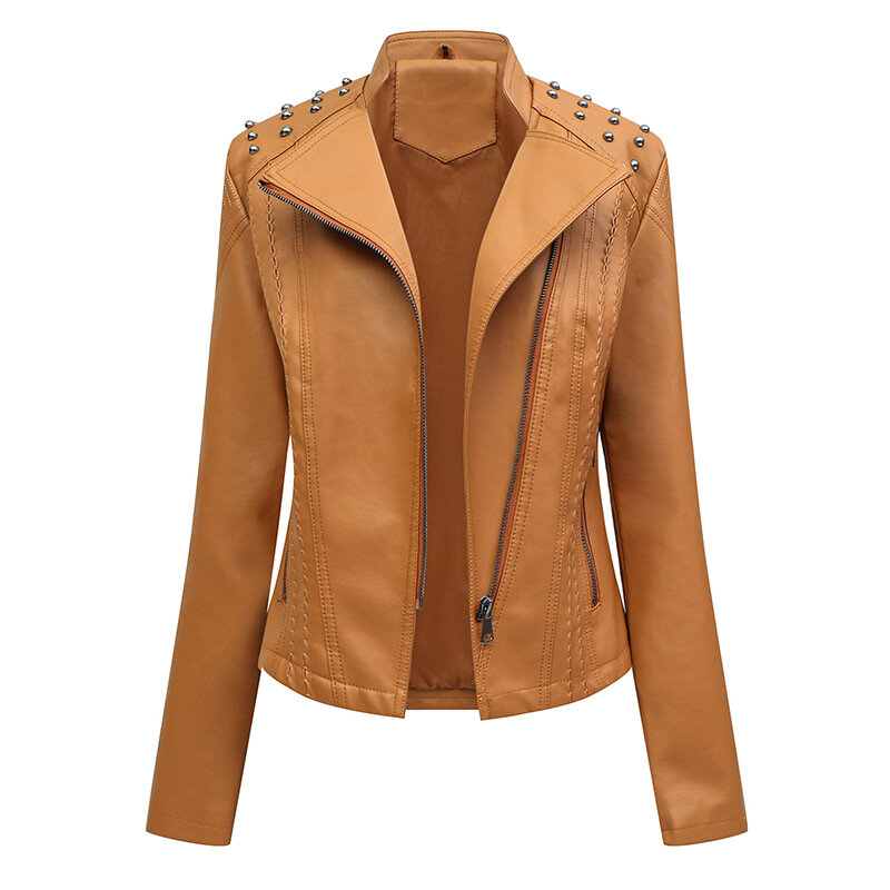 Женская кожаная одежда, модная повседневная тонкая кожаная куртка, женское весенне-осеннее тонкое пальто, трендовые прямые продажи с фабрики