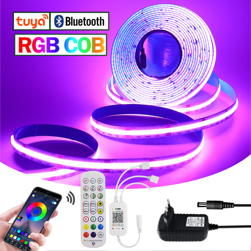 투야 와이파이 알렉사 컨트롤 RGB COB LED 스트립, DC 12V, 블루투스 앱, TV 백라이트, 방 장식, LED 테이프 다이오드, 유연한 리본