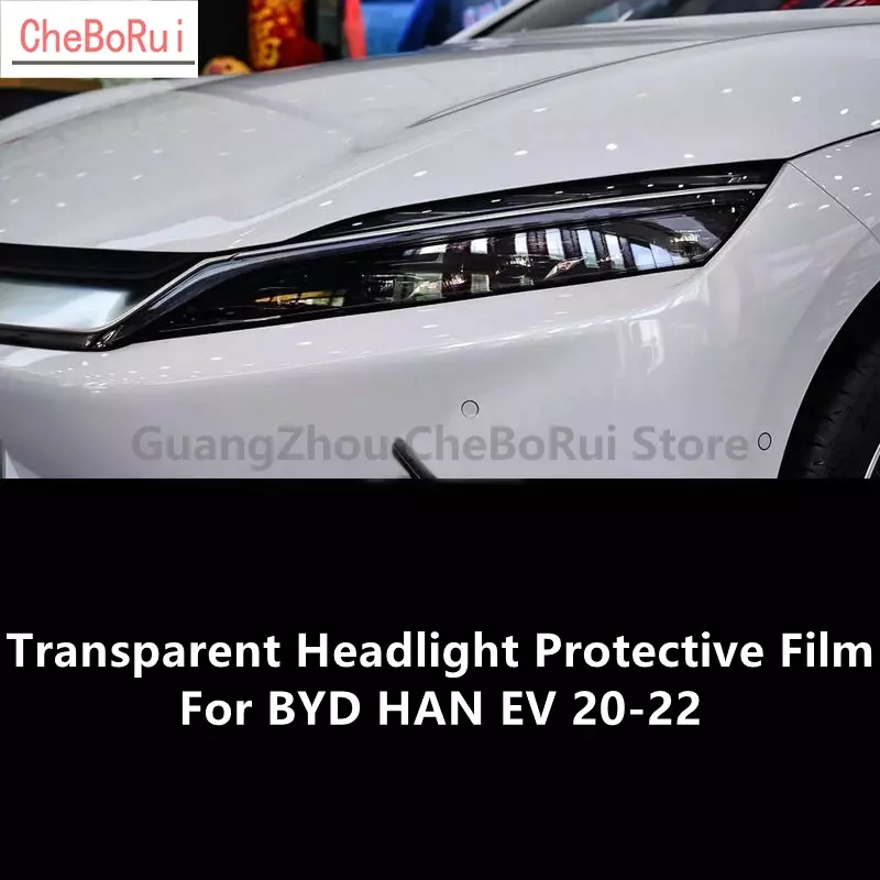 Untuk BYD HAN EV 20-22 TPU transparan, Film pelindung lampu depan hitam, perlindungan lampu depan, modifikasi Film
