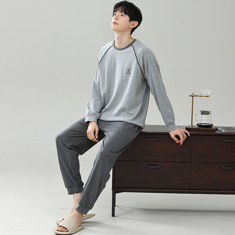 Spring Autumn Modal Men's Pajamas Sets Teen Pjs Solid Sleepwear Homewear Boy Pijamas Hombre Pyjama 3XL 5XL Fashion Home Clothes