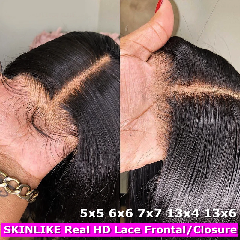 13x6 skóra jak prawdziwa koronka z roztopionej skóry 7x7 6x6 5x5 HD obramówka peruki tylko proste włosy ludzkie brazylijskie włosy Remy wstępnie oskubane