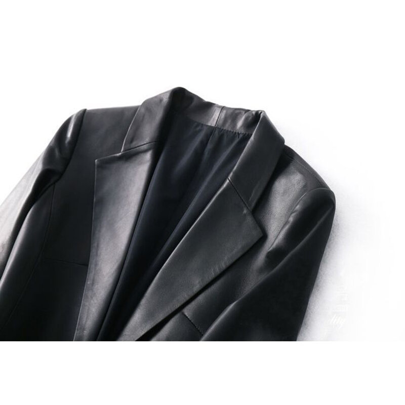 Casaco de couro PU feminino com gola virada para baixo, preto, grosso, quente, fino, casual, fashion, novo, outono, 2023