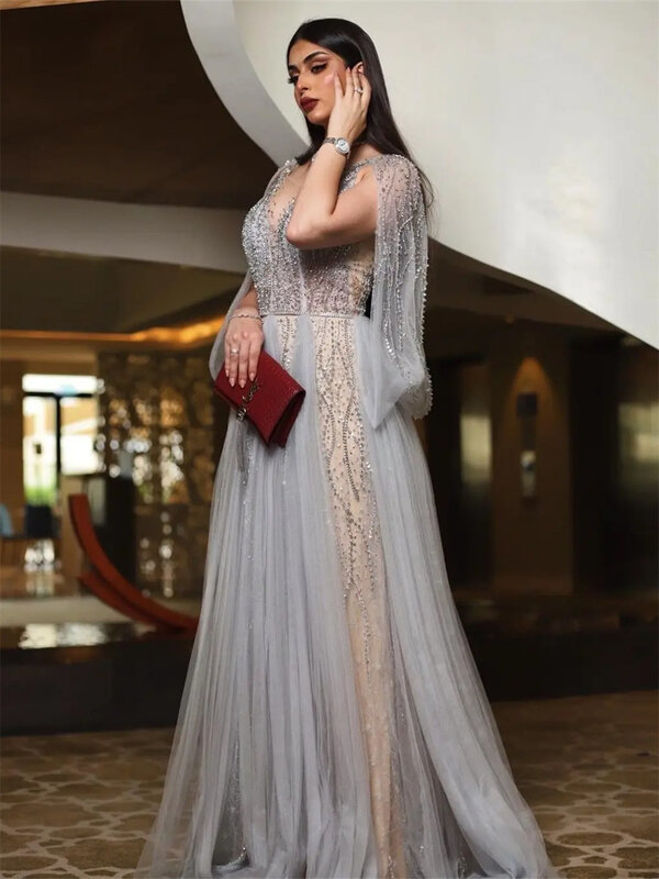 Gaun malam tanpa lengan mewah 2024 gaun Prom Tulle seksi sederhana tanpa tali panjang lantai gaun dibuat sesuai pesanan Vestido de novia