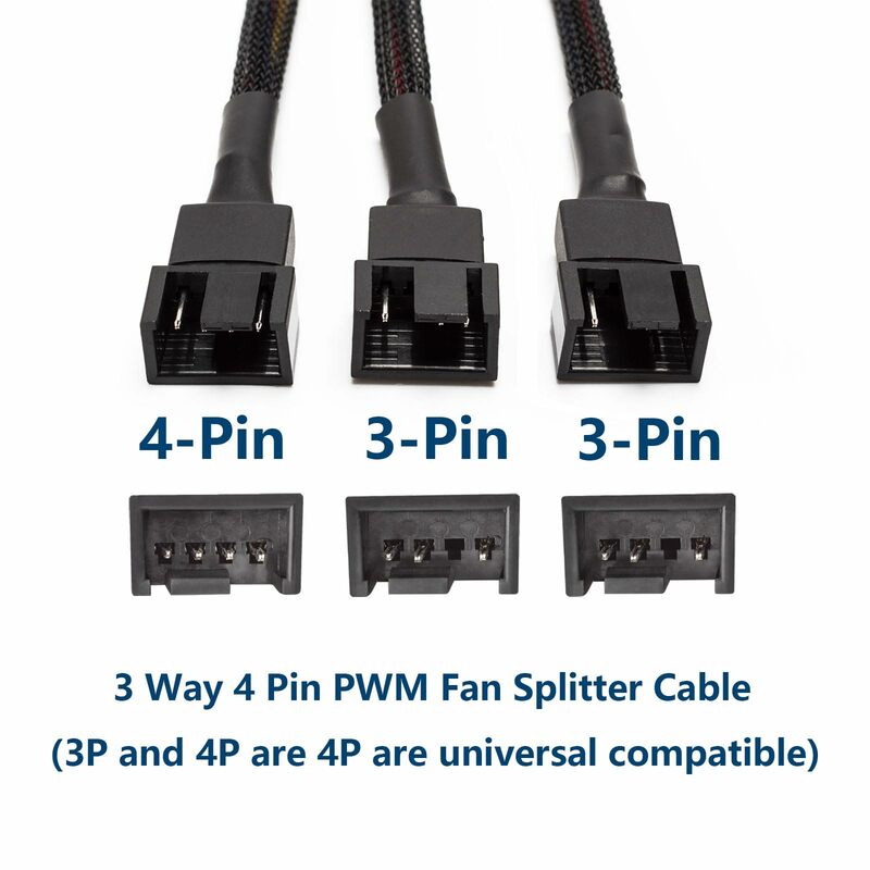 Dteedck 4-pin 1 sampai 3 cara, kabel Splitter kipas PWM berpendingin 1 hingga 2/3/4 cara ekstensi lengan ketuk Jalin kabel konektor kipas ekstensi