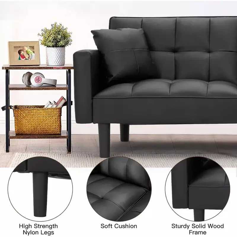 Sofa, Modern Leather Convertible Sofas Upholstered Sleeper Sofas Couch with Adjustable Back Sofa