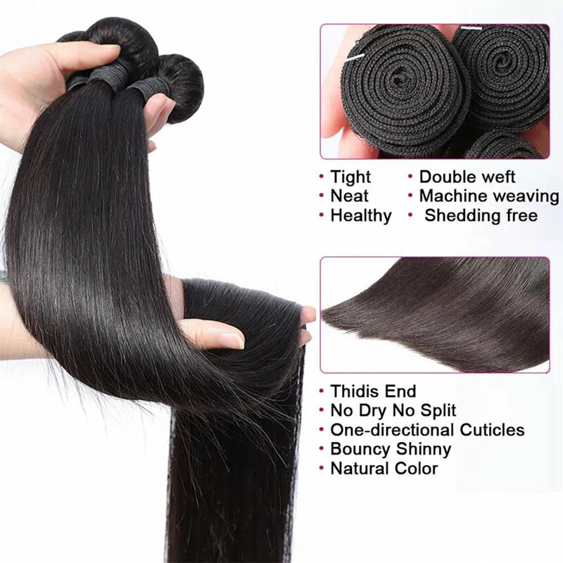 Прямые человеческие волосы, стандартные бразильские прямые человеческие волосы, волнистые натуральные черные 100% человеческие волосы для наращивания без повреждений, 1/3/4 шт.