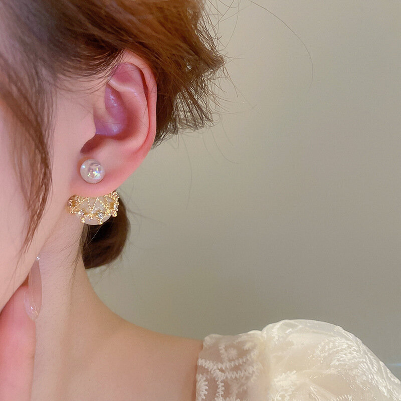 Boucles d'oreilles sirène double face brillantes pour femmes, boucles d'oreilles en perles de princesse, bijoux en or exquis, cadeau à la mode