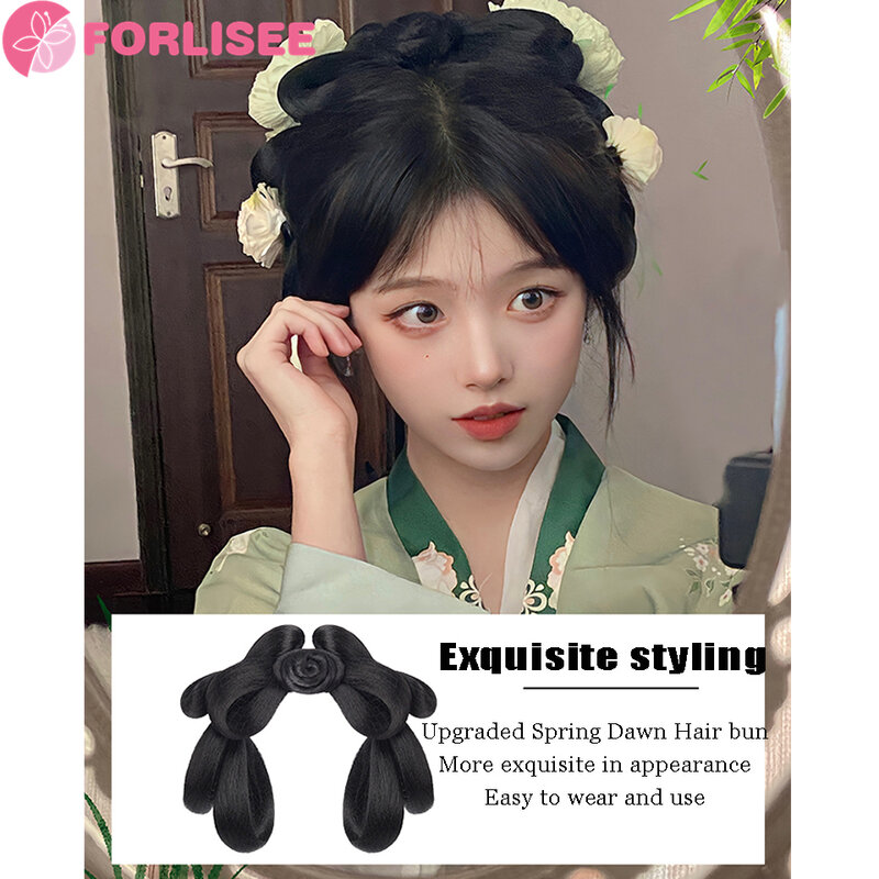 FORLISEE Antique Hanfu Wig Women's One Piece Lazy Wig Bag Antique Twisted Hair Knot Daily Versatile Styling Pad Contract