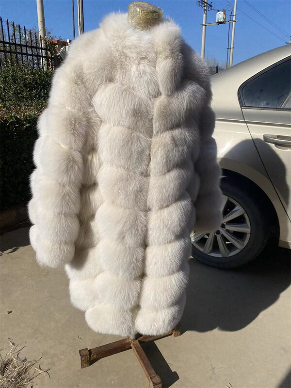 Fox Fur Coat Women With Fur Collar Luxury Long Sleeves Plus Size Vest Genuine Thick Fox Fur Jacket Cropped  For Girls Winter