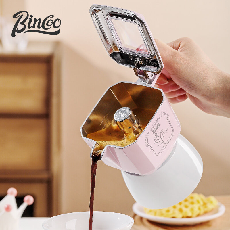 Moka Pot de válvula dupla Bincoo Pote de café quadrado Espresso Maker Frasco de aquecedor moedor Colher de pó de pano Conjunto de papel