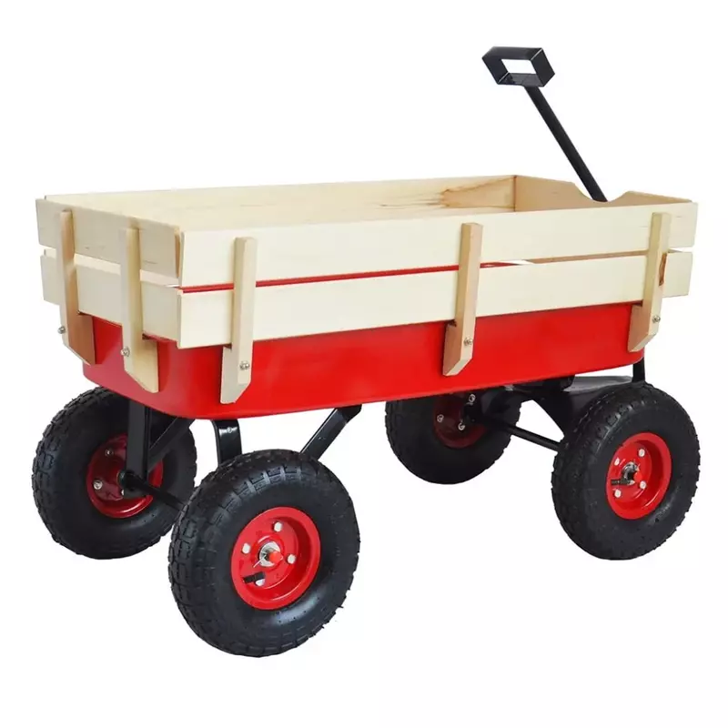 Outdoor Wagon All Terrain Pulling With Wood Railing Air Tires Children Kid Garden Wagon Red Freight Free Camping Supplies Hiking