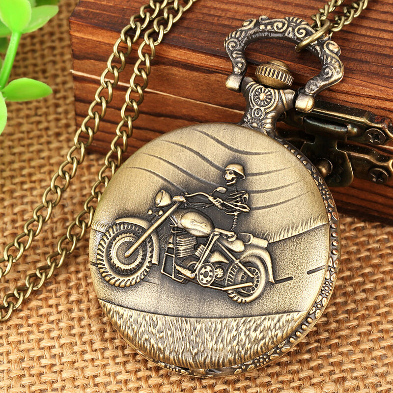 Bronze Vintage Motorcycle Autocycle Hip Hop Pendant Necklace Punk Autobike Jewelry Street Sport Rock Quartz Pocket Watch for Men