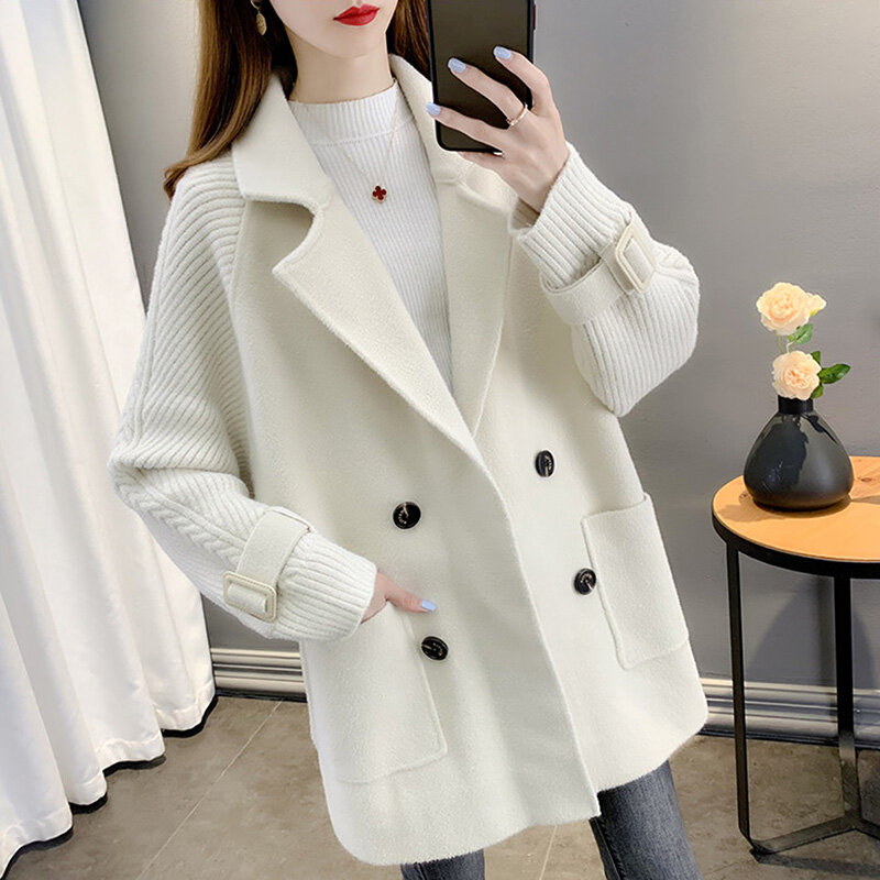 2022 Winter new Casual Women Woolen coat Fashion Double Breasted Jacket Pocket Ladies Loose Coat Women