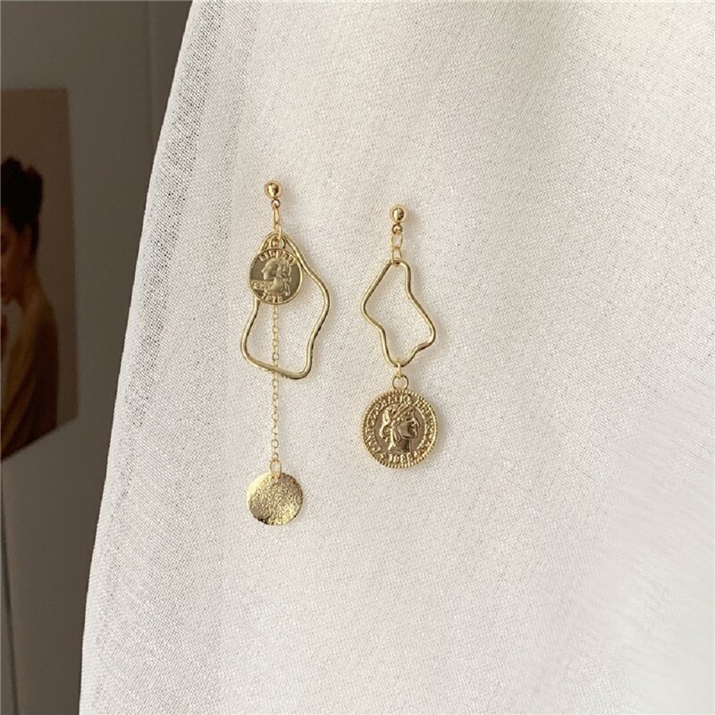 Women Pendant Earrings New Asymmetry S925 Tassel Gold Round Girls Fashion Jewelry Drop Earrings Stud Earrings Dangle Earrings