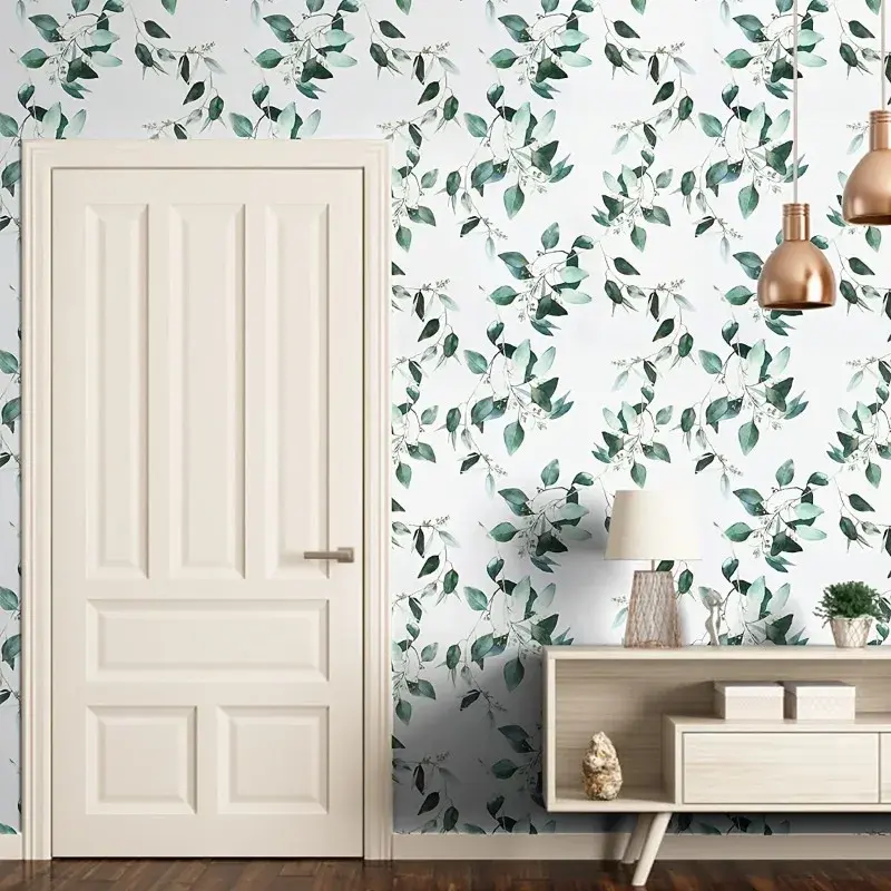Vinil Green Leaf Peel and Stick Wallpaper, Papel de contato autoadesivo, removível, impermeável, Renovação de móveis