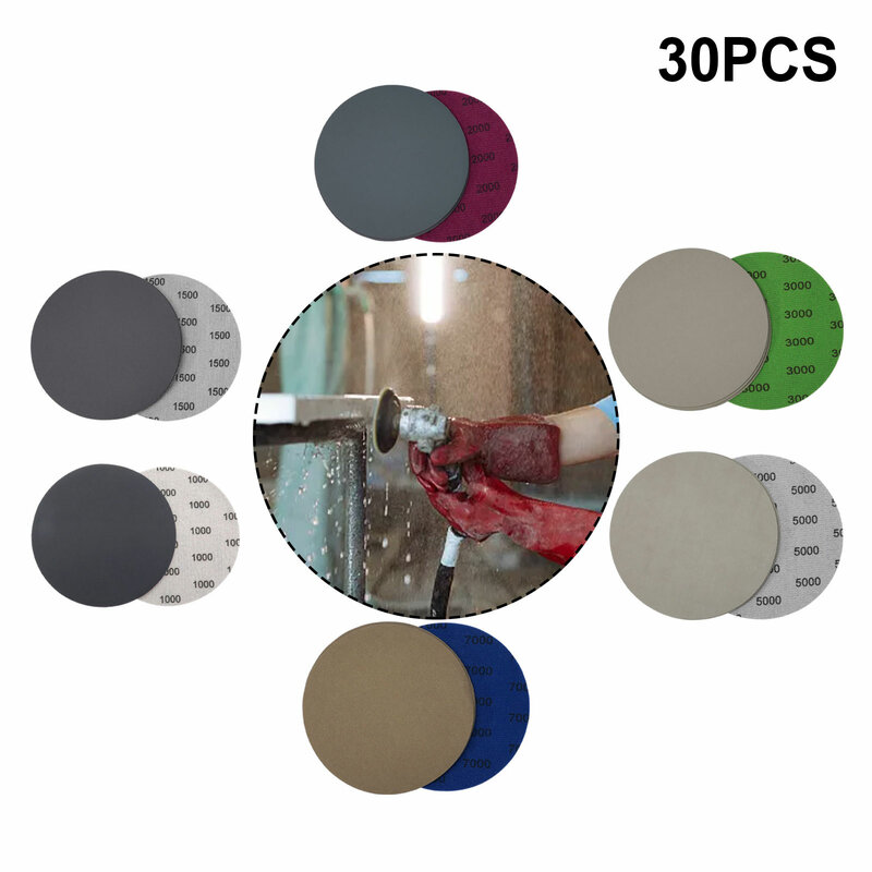 30pcs New Upgraded Disc Water Matte Paper 5 Inch 125mm Hook&Loop Wet/Dry 1000 1500 2000 3000 5000 7000 Sanding Discs Power Tool