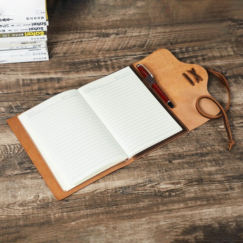 Handmade couro genuíno Notebook Cover, estilo Envelope, corda de amarrar, criatividade, escola e material de escritório, estacionária, A5