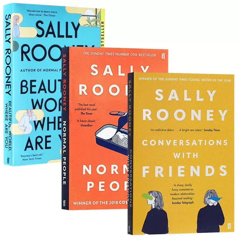Livros de ficção para adultos, conversas com amigos, pessoas normais, mundo bonito, onde está você Sally, vida de Rooney, 3 livros por conjunto