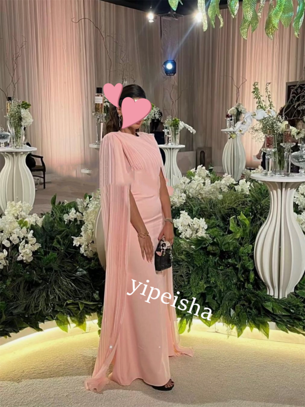 Бальное платье, вечернее трикотажное платье-трапеция с драпировкой на выпускной, с круглым вырезом, на заказ, длинное платье, Саудовская Аравия