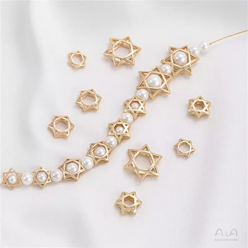 Anneau de séparation de perles en laiton plaqué rempli d'or 14 carats, creux, étoile à six branches, fait à la main, accessoires de bijoux JOJewelry, bricolage