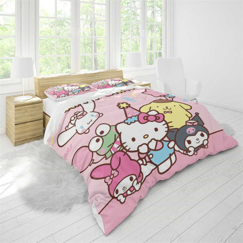 3D Digital Printing Hello Kitty Colorful Bedding Duvet Cover Cartoon Pattern Universal Children and Adult Home Room Decoration