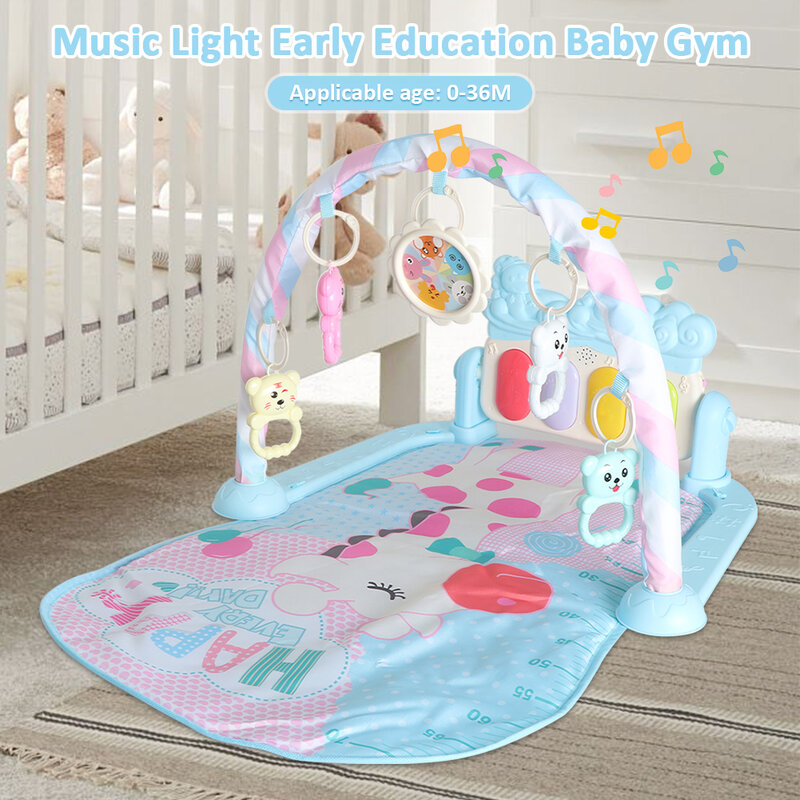 Детский музыкальный подвесной пианино для тренажерного зала, подарок для новорожденных от 0 до 36 м с игровым ковриком, игрушка для раннего развития с мультяшными животными для мальчиков и девочек