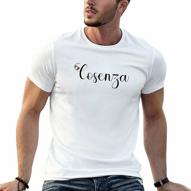 Cosenza-男性用のイタリアのハートが大好きなTシャツ,楽しい服,無地,黒,新品