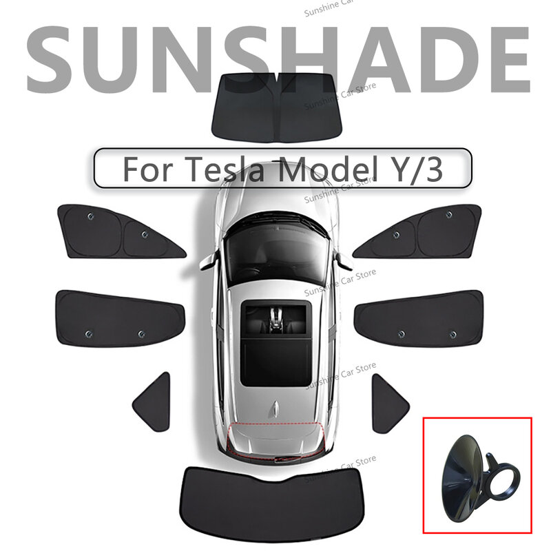 Pelindung matahari jendela samping mobil, kaca depan belakang dengan cangkir hisap untuk Tesla Model 3 Model Y tanpa bingkai Windows