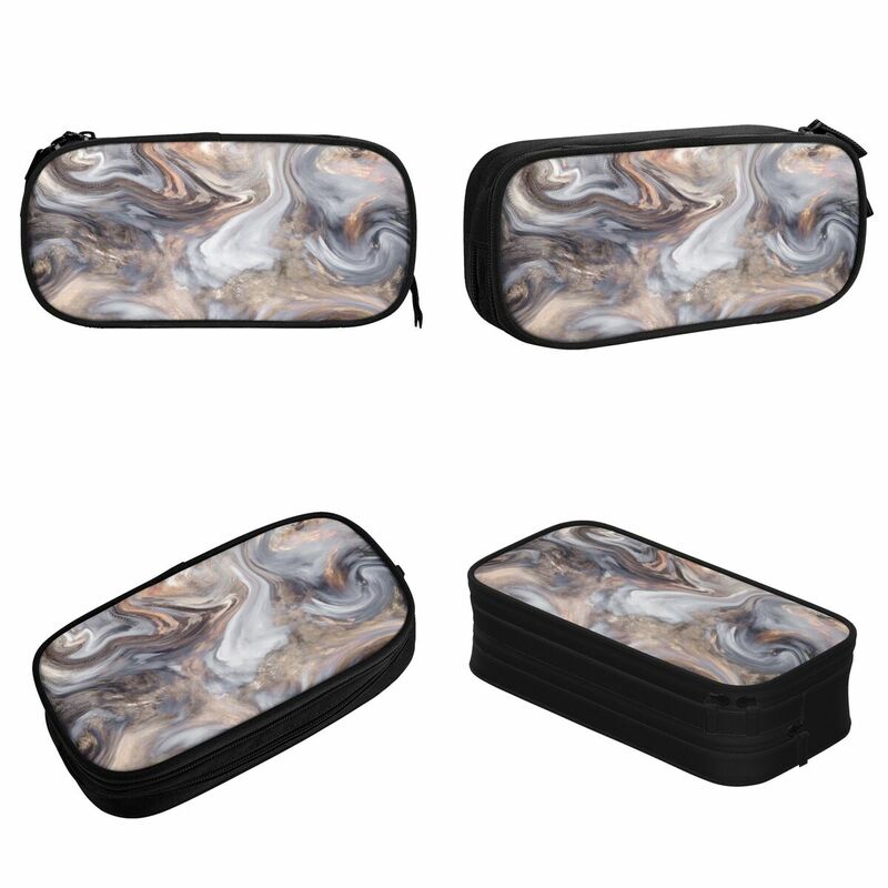 Rough Grey And Brown Marble Pencil Case White Brown Granite Art Pen Bag Student Large Storage Students School Zipper Pencilcases