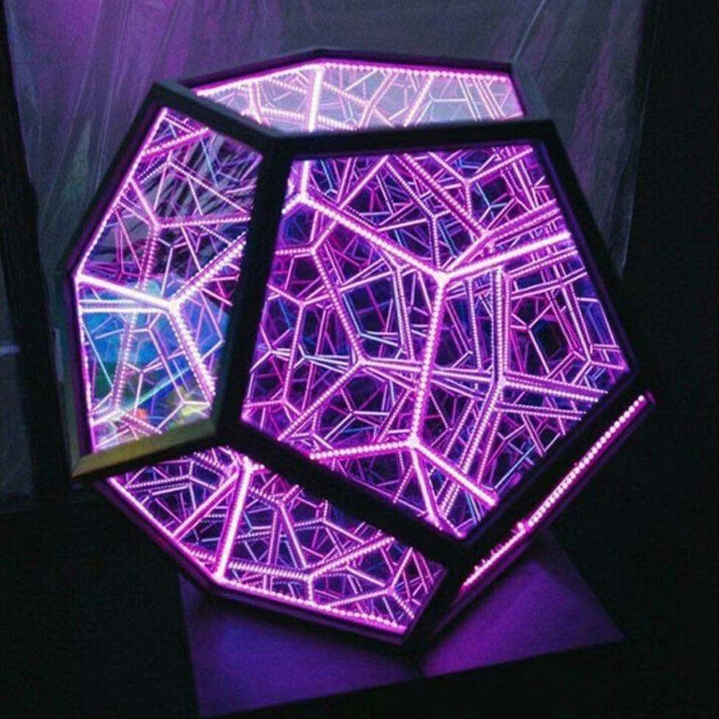 3D Creative LED Lnfinity Mirror Art Light Night Light Desk Lamp Geometry Dodecahedron Decoration Starry Sky Light Birthday Gifts