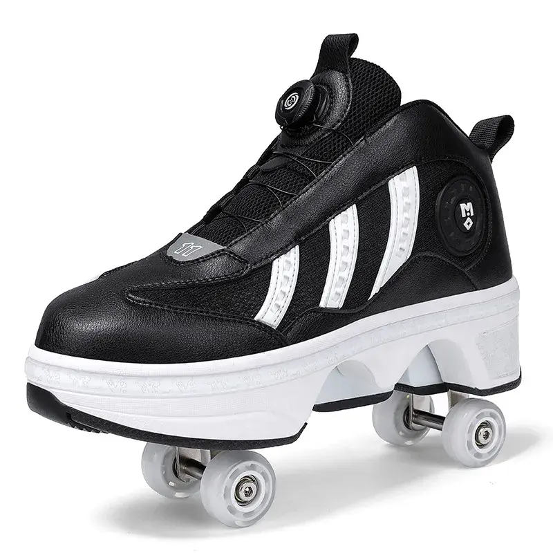 Scarpe da Skate a rotelle a quattro ruote in pelle Pu Casual Deformation Parkour Sneakers per Rounds Adult Kids Of Running scarpe sportive
