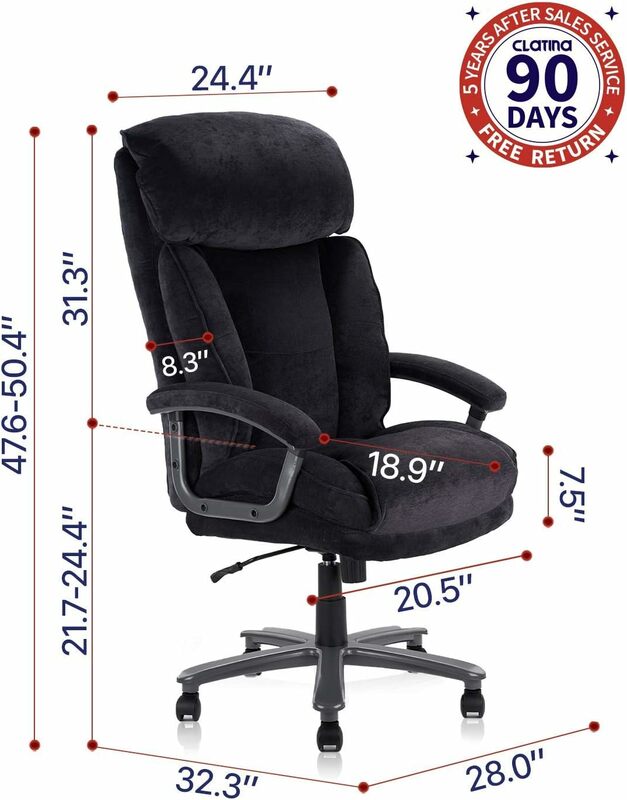 CLATINA 인체공학적 크고 높은 사무용 의자, 덮개 달린 회전, 400lbs 대용량, 높이 조절 가능, 두꺼운 의자