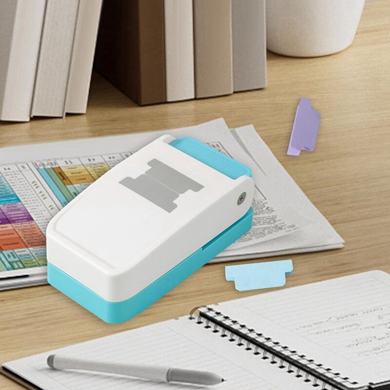 File Tab Punch  For Crafting 1.5In 2 Shapes DIY Index Tab Puncher Label Tag Paper Punch White&Blue 2Poece
