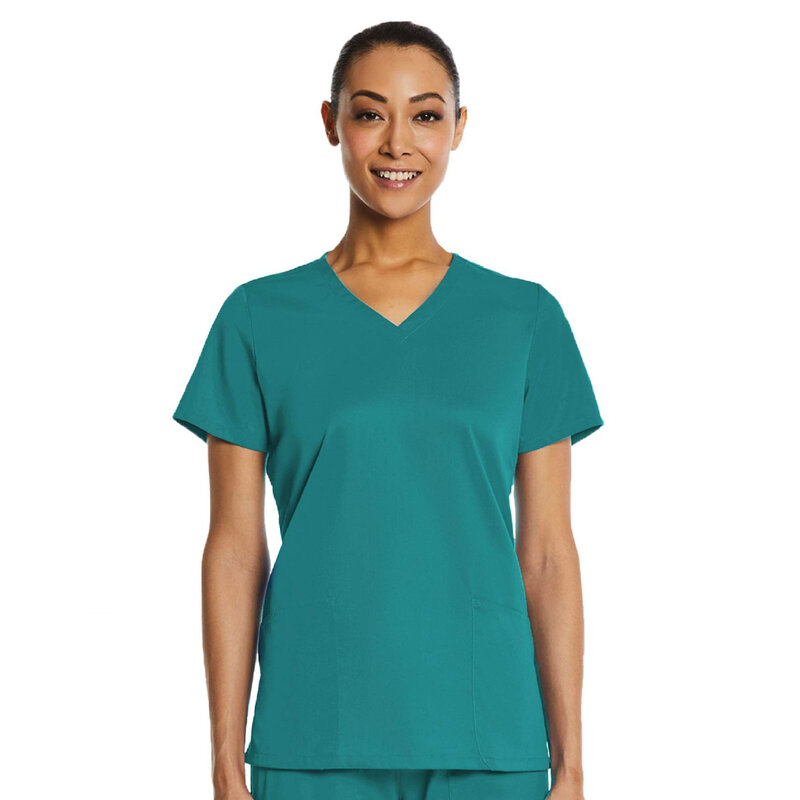 ثوب جراحي بأكمام قصيرة برقبة على شكل حرف V لغرفة العمليات ، زي موحد للممرضات ، غسل اليدين ، بدلة نسائية