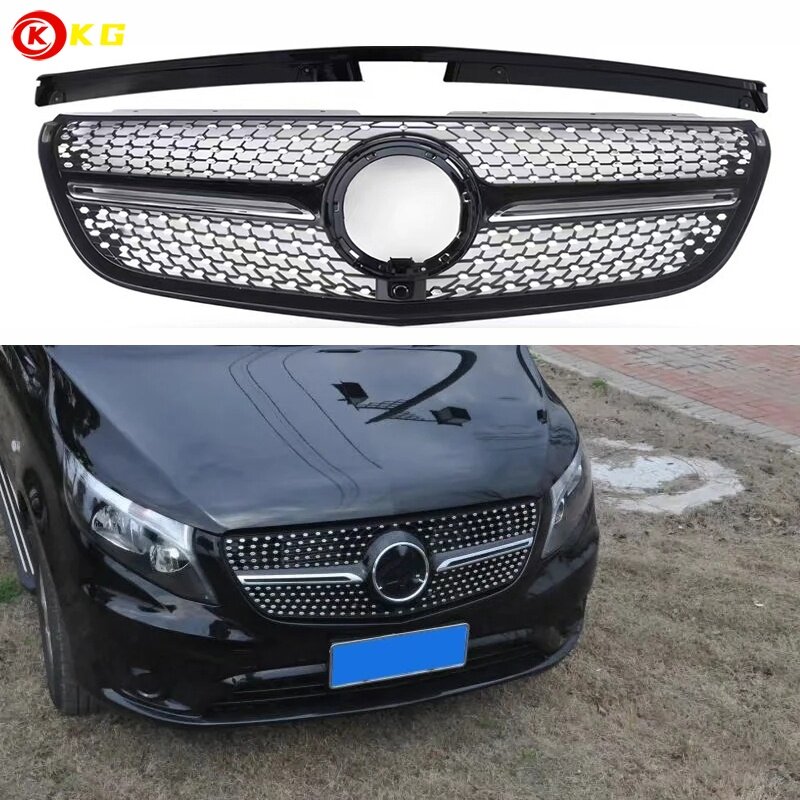 Front Grille For Mercedes-Benz V-Class W447 V260 V250 2015-2019 2020-2023 Front Bumper Racing Diamond Grill Tuning Accessories