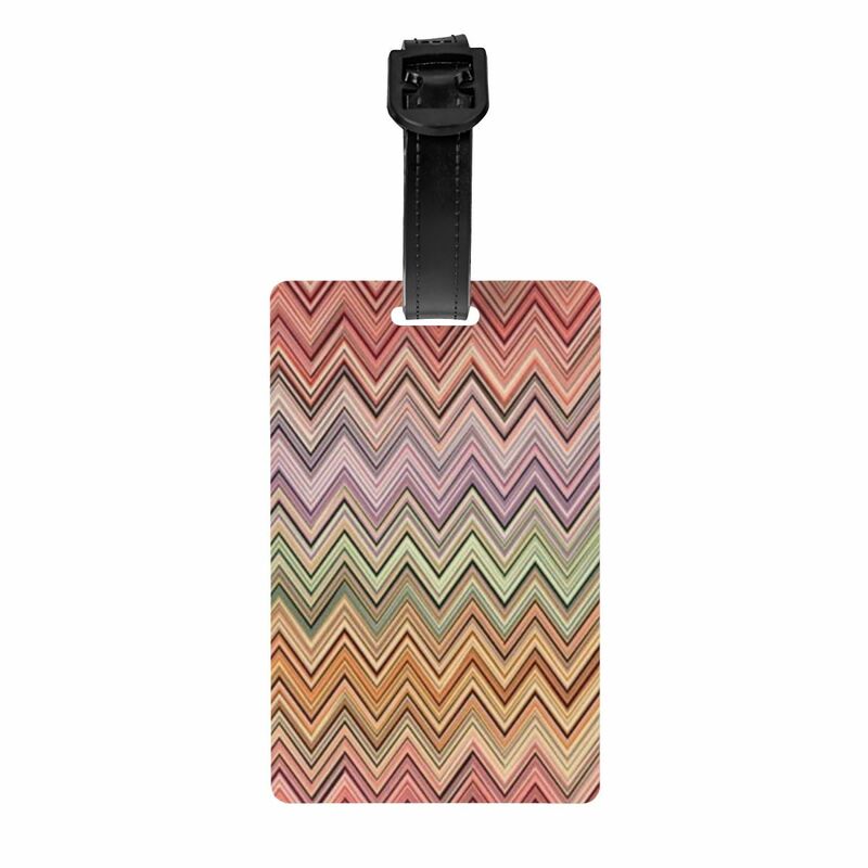 Boho Vintage Contemporary Zig Zag Luggage Tag Privacy Protection Multicolor Modern Baggage Tags Travel Bag Labels Suitcase