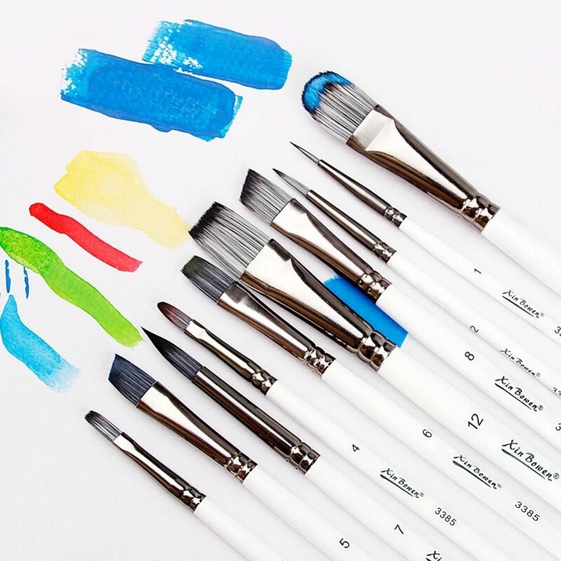 7Pcs Nylon Hair Painting Brushes Art Set Acrylic Gouache Oil Watercolor Painting Drawing Artist Beech Wood Rod Brush Set