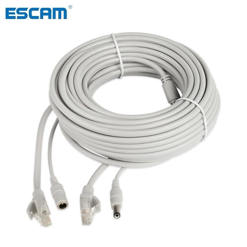 Escam สายเคเบิลเครือข่ายสาย LAN ไฟ RJ45 30M/20M/15M/10M/5M + DC 12V สำหรับกล้องวงจรปิดกล้องวงจรปิด