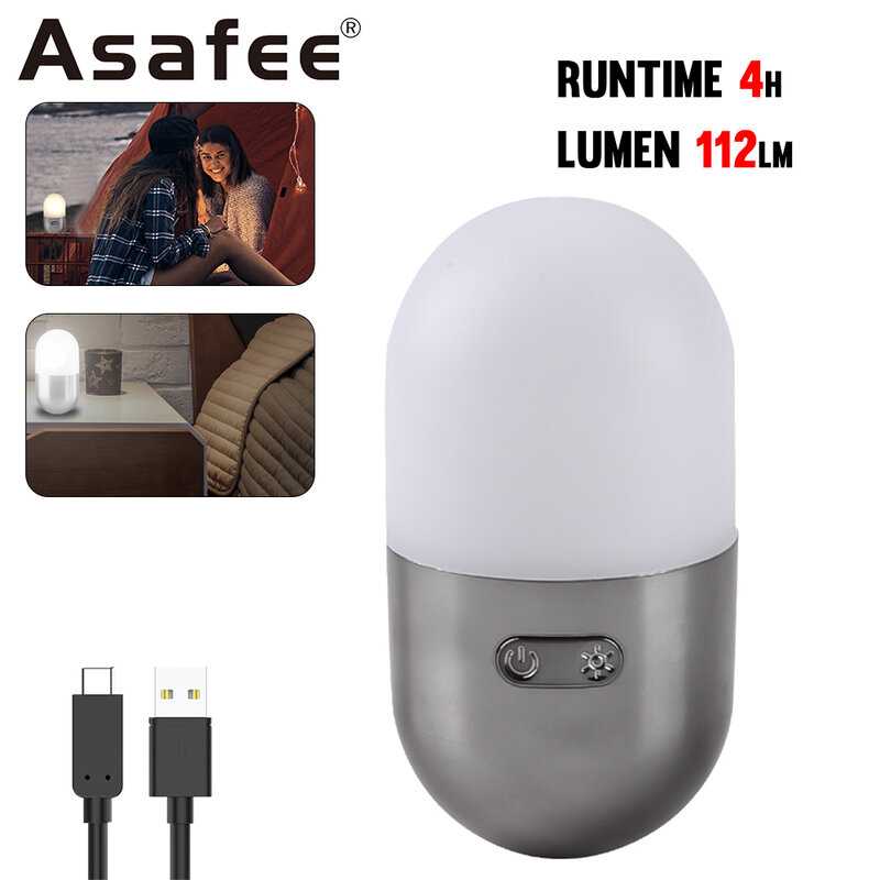 Asafee-linterna portátil para acampar, luz LED de noche colorida, lámpara de mesa, linterna de tienda, recargable, impermeable